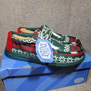 Hey Dude Wally Holiday Cheers Green Multi Shoes Men's Size US 7, 8, 10, 12, 13.